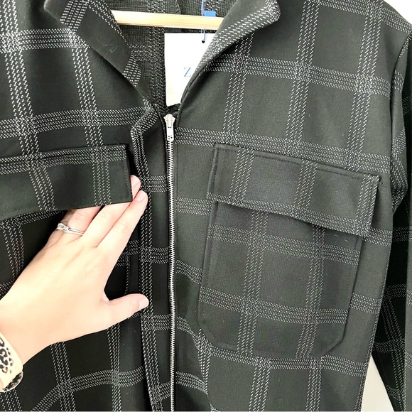 ZARA | Plaid Shorts Jumpsuit Romper Zipper Long Sleeves Size Small New NWT - Picture 4 of 11